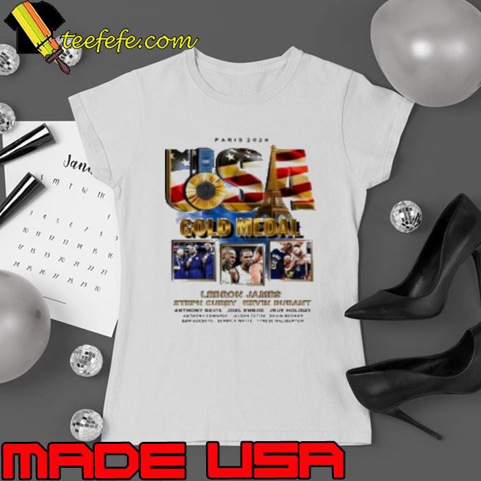 Paris 2024 Team Usa Gold Medal Basketball Lebron James Steph Curry Kevin Durant Shirt