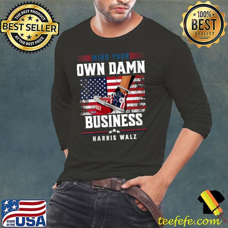 Stepping On Red Hat Mind Your Own Damn Business Harris Waltz Usa Flag T-Shirt