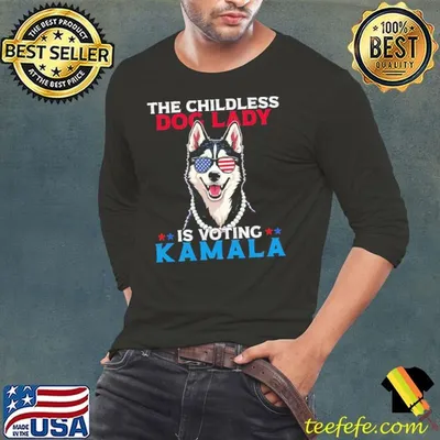 The Childless Dog Lady Voting Kamala 2024 Patriotic Siberian Husky T-Shirt