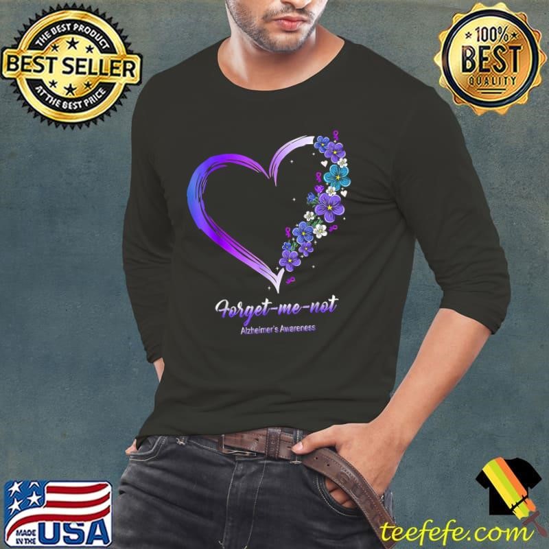 Alzheimer‘s Awareness Forget me not Heart Flowers Ribbon T-Shirt