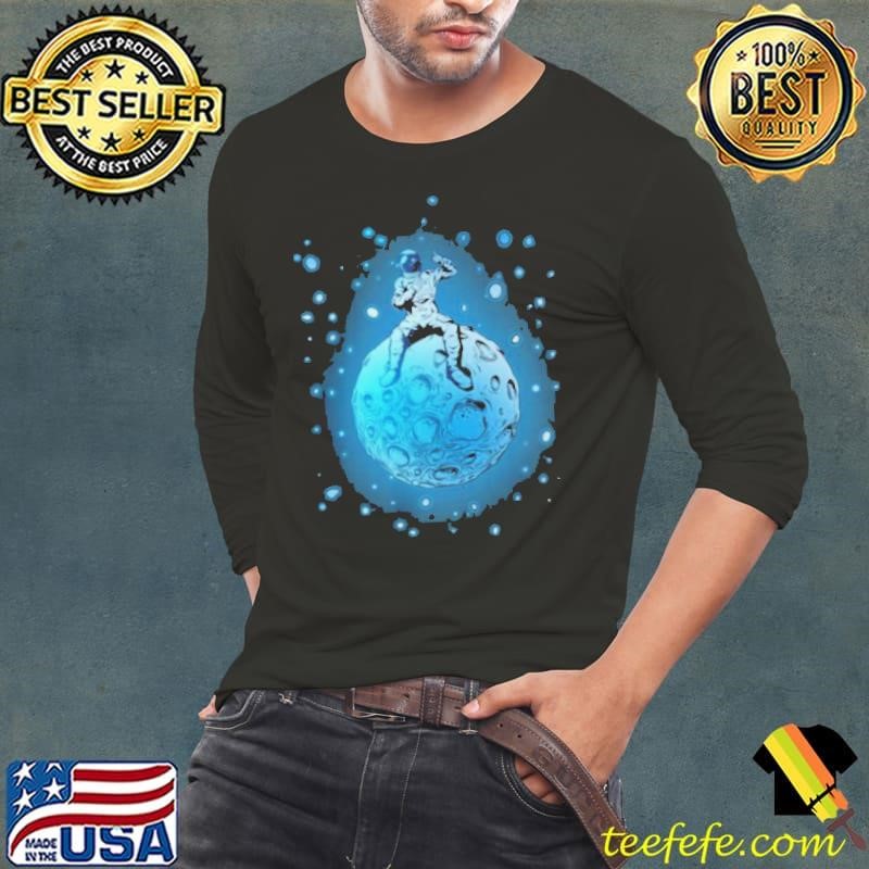 Astronaut Sitting On Planet Outer Space Long Sleeve Tee