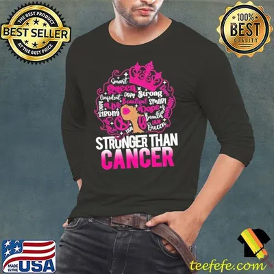 Black Queen Stronger Than Cancer Breast Cancer Pink Ribbon T-Shirt