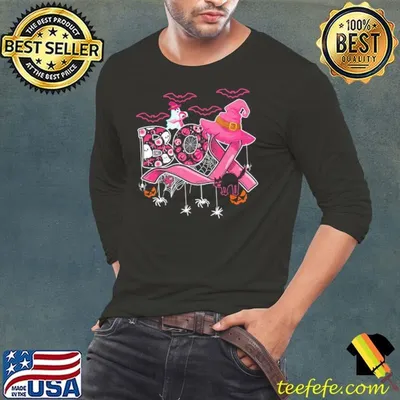 Boo Halloween Pumpkin Pink Ribbon Witch Breast Cancer T-Shirt