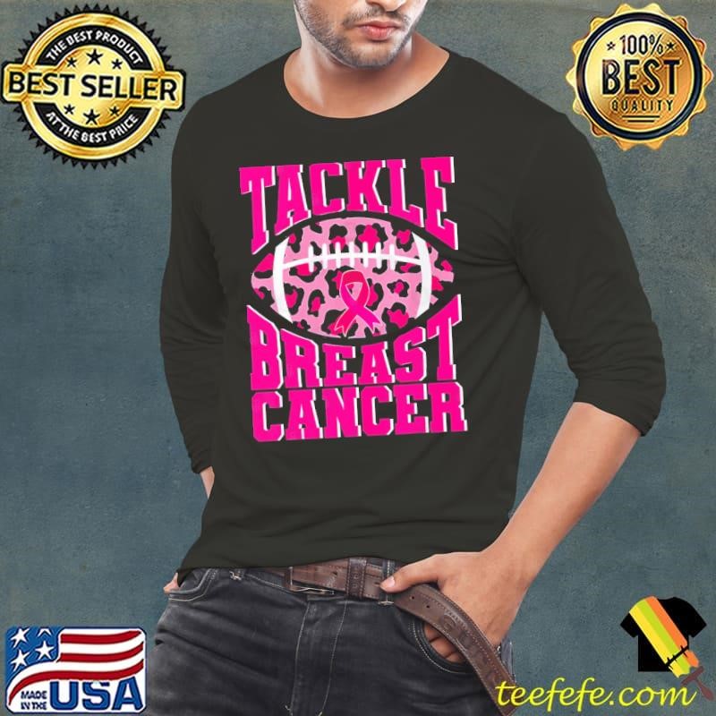Breast Cancer Awareness Football Ribbon Tackle Leopard T-Shirt