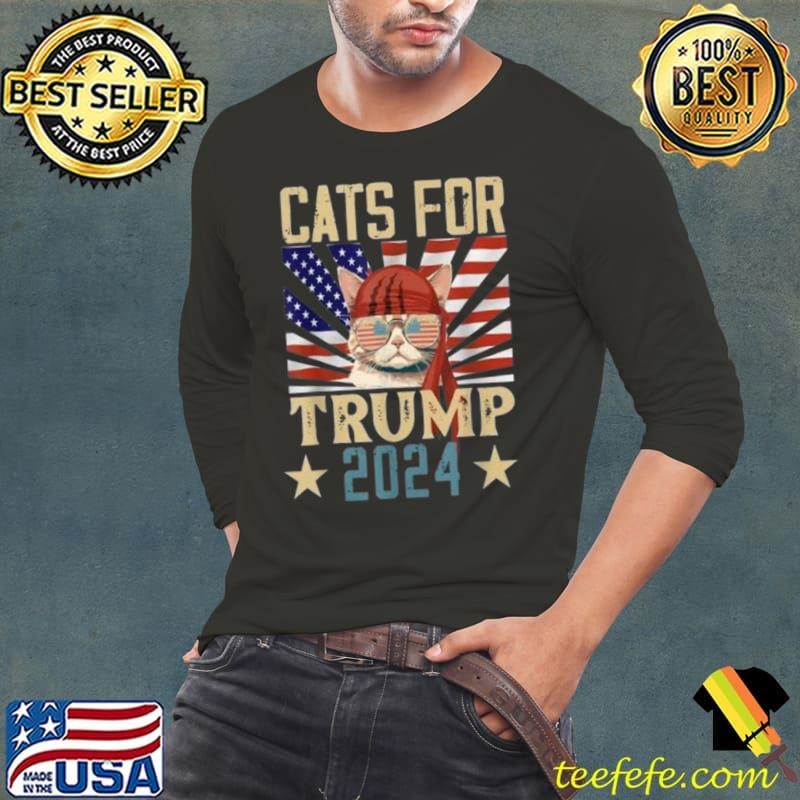 Cats for trump 2024 sunglasses american flag election Long Sleeve Tee