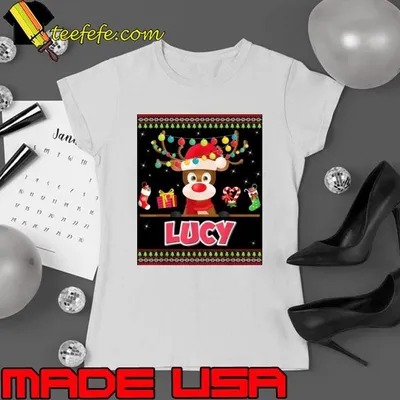 Cute Reindeer Lucy Merry Christmas Light Santa Hat Sweater Shirt