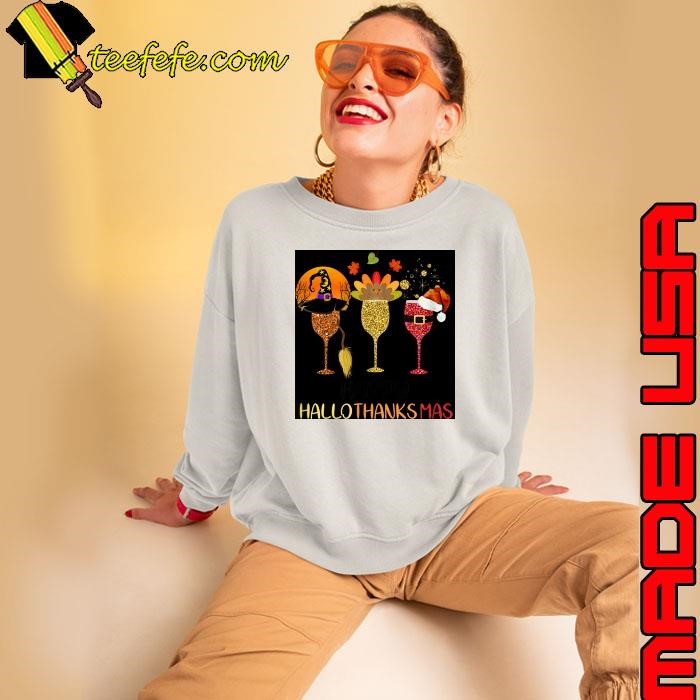 Funny Wine Hallothanksmas Halloween Thanksgiving Christmas Sweatshirt