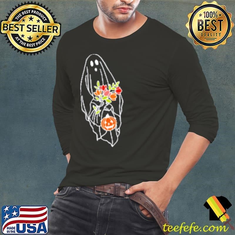 Halloween Ghost Holding Flowers Pumpkin Shirt