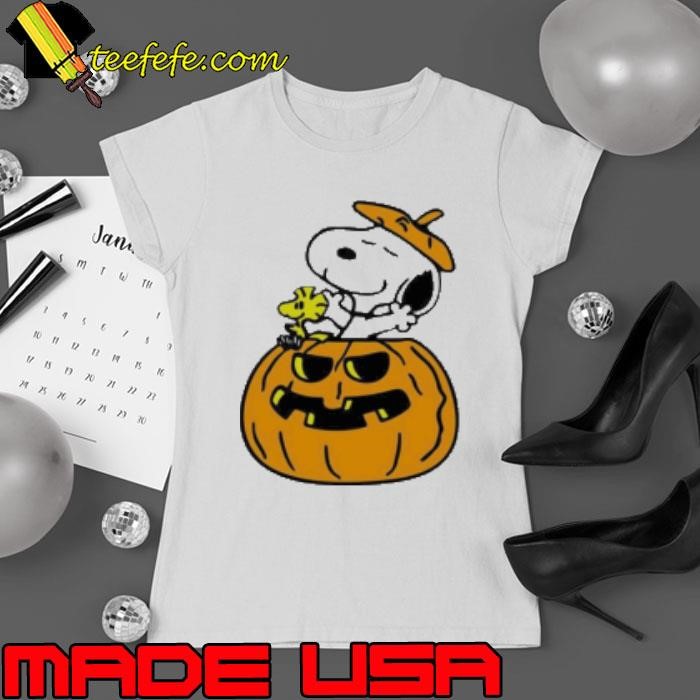 Halloween Pumpkin Snoopy And Woodstock Cartoon Ladies tee