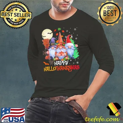 Happy Hallothanksmas Gnomes Lover Halloween Merry Christmas Moon T-Shirt