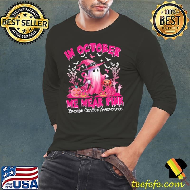 In October We Wear Pink Ghost Witch Breast Cancer Awareness T-Shirt