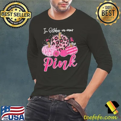 In October We Wear Pink Pumpkin Breast Cancer Awareness Leopard T-Shirt