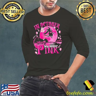 In October We Wear Pink Ribbon Witch Halloween Breast Cancer T-Shirt