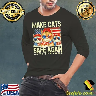 Make Cats Safe Again Cat Sunglasses And Hat American Flag Election 2024 T-Shirt