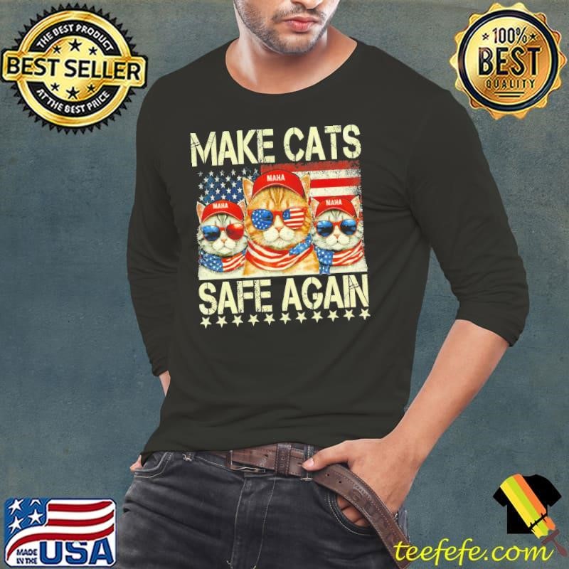 Make Cats Safe Again Cat Sunglasses And Hat American Flag Election 2024 Long Sleeve Tee