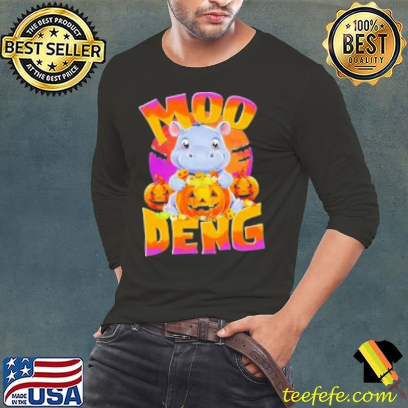 Moo Deng Cute Baby Pygmy Hippo Bouncy Pig In Thai Halloween Long Sleeve Tee