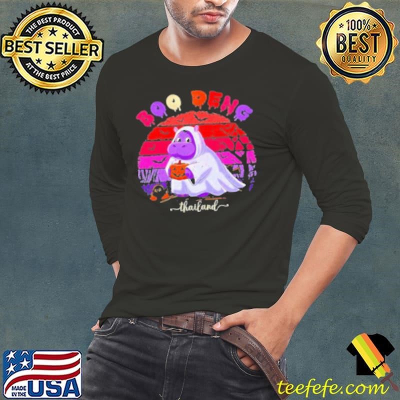 Moo Deng Hippo Baby Pygmy Hippopotamus Fun Halloween Retro Long Sleeve Tee