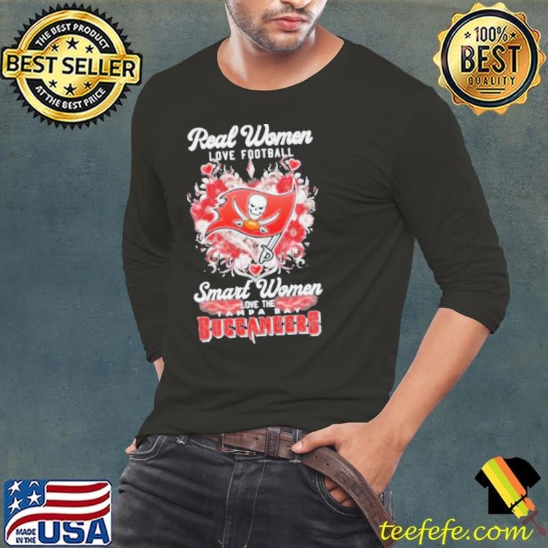 Real Women Love Football Smart Women Love The Tampa Bay Buccaneers X Heart Flower Long Sleeve Tee