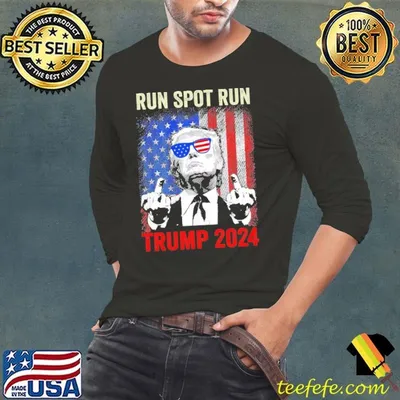 Run Spot Run Run Spot Run Trump 2024 Middle Finger American Flag T-Shirt