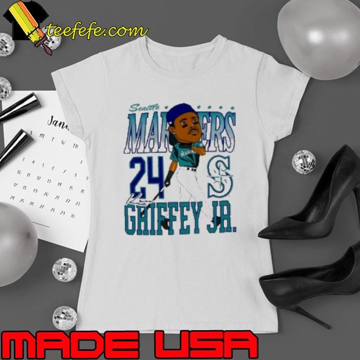 Seattle Mariners Ken Griffey Jr #24 Slugger Swing Caricature Ladies tee