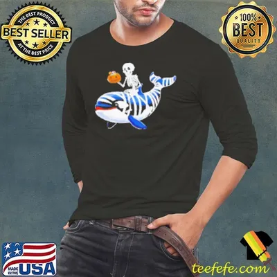 Skeleton Riding Mummy Orca Halloween Candy Whale Shirt