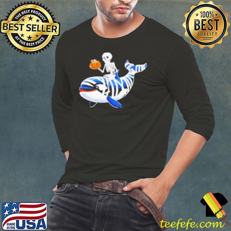 Skeleton Riding Mummy Orca Halloween Candy Whale Long Sleeve Tee