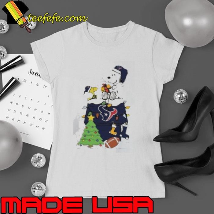 Snoopy And Woodstock Gift Houston Texans Football Merry Christmas 2024 Ladies tee