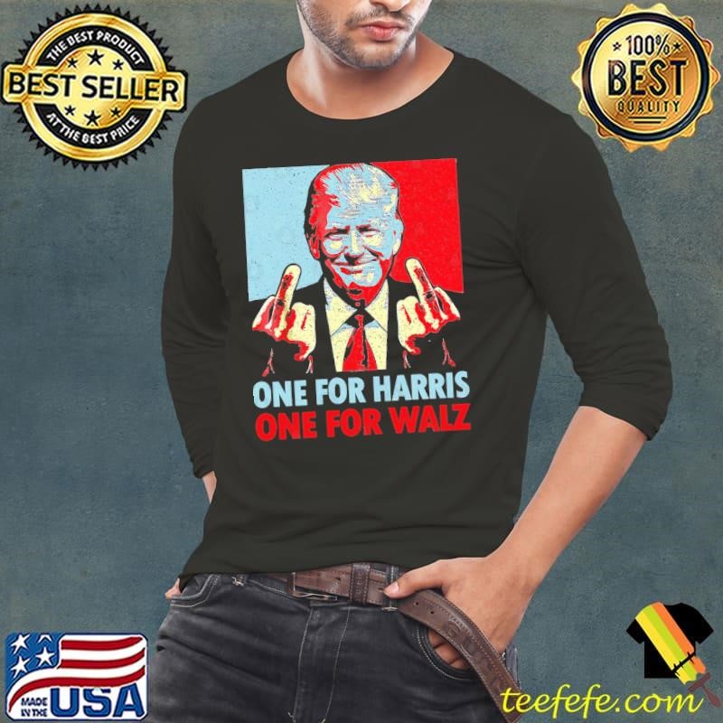 Trump Middle Finger Harris Waltz 2024 Retro Long Sleeve Tee