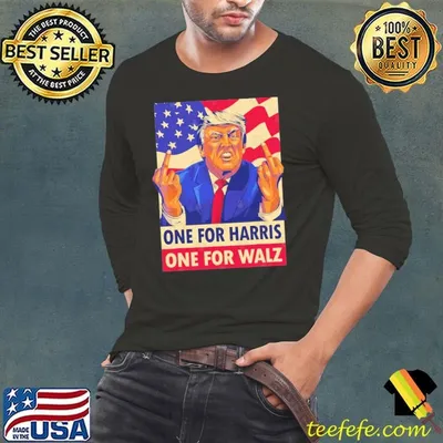 Trump Middle Finger one for harris one for Waltz usa flag T-Shirt