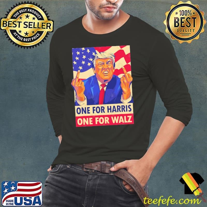 Trump Middle Finger one for harris one for Waltz usa flag T-Shirt