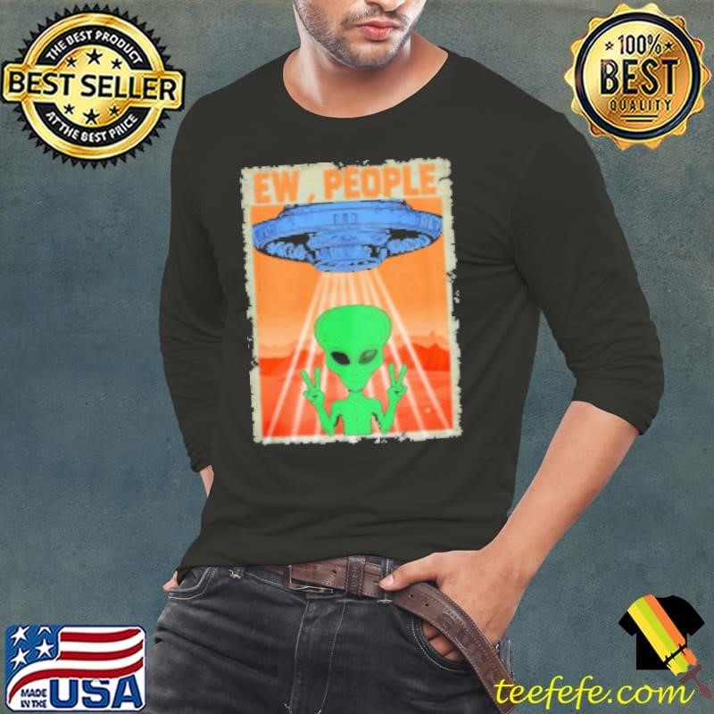 Alien Ew People Peace Sign UFO Spaceship Long Sleeve Tee