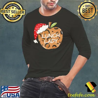 Apple Leopard Santa Hat Lunch Lady Christmas shirt