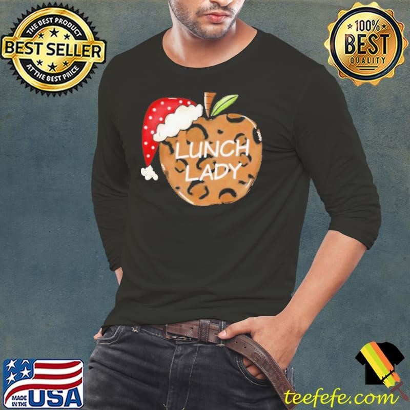 Apple Leopard Santa Hat Lunch Lady Christmas shirt