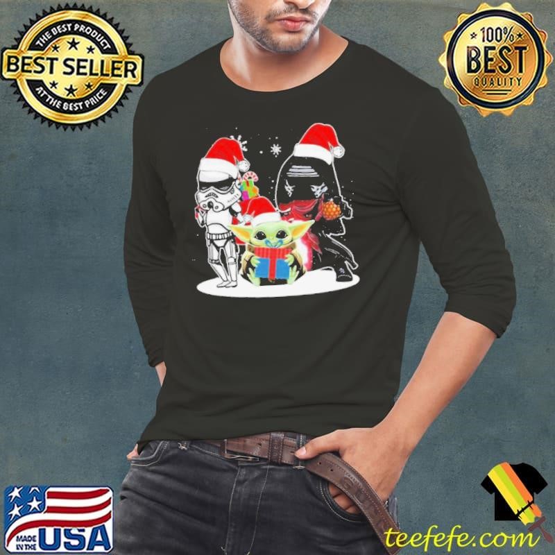 Baby Yoda And Darth Vader Stormtrooper Merry Christmas Long Sleeve Tee