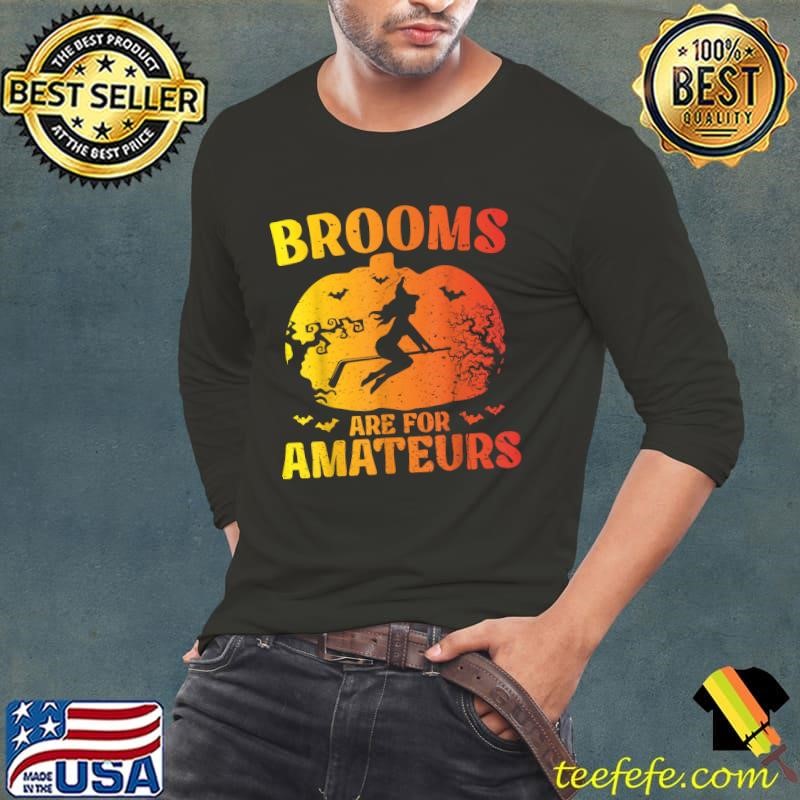 Brooms Are For Amateurs Hockey Stick Pumpkin Hockey Long Sleeve Tee