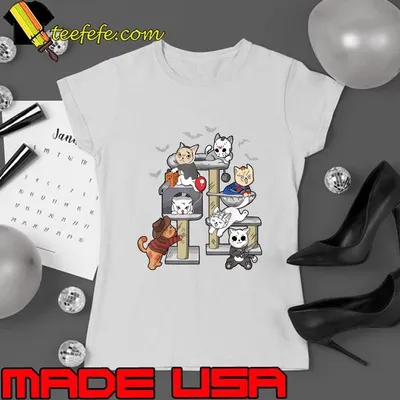 Cat Horror Movies Halloween Cat Lovers Matching Bats T-Shirt