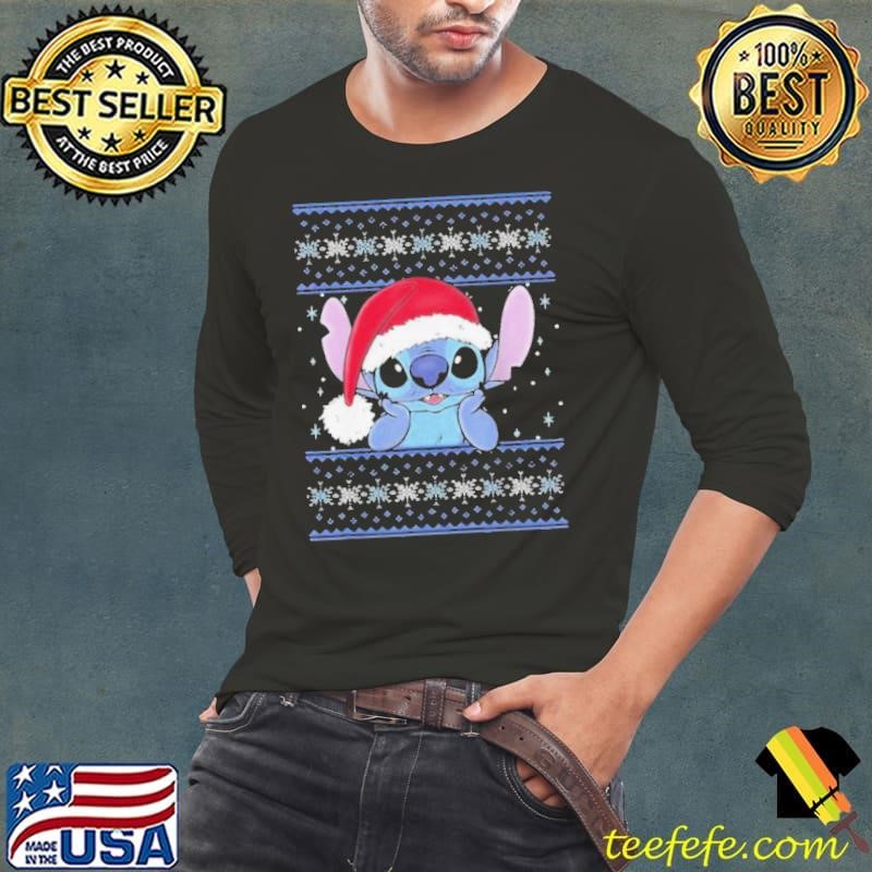 Cute Stitch Wear Hat Santa Clause Xmas Long Sleeve Tee