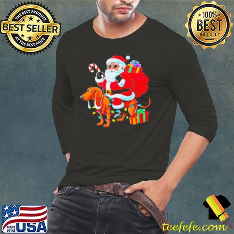 Dachshund Xmas Lighting Santa Riding Dachshund Dog Christmas 2024 Shirt