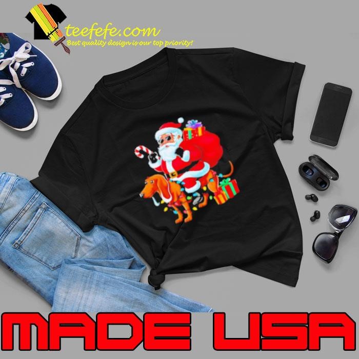 Dachshund Xmas Lighting Santa Riding Dachshund Dog Christmas 2024 Unisex