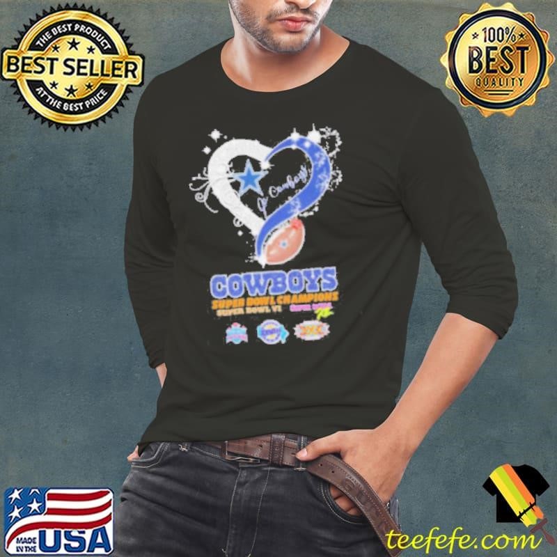 Design Dallas Cowboys Football Logo Heart Let’s Go Cowboys Super Bowl Champions Shirt