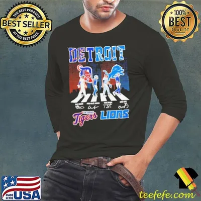 Detroit Tigers and Detroit Lions abbey road city skyline shirt