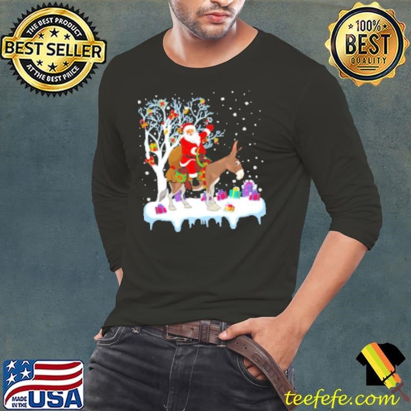 Donkey Christmas Santa Christmas Tress Long Sleeve Tee