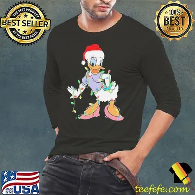 Duck Daisy hat Santa happy lights Merry Christmas shirt