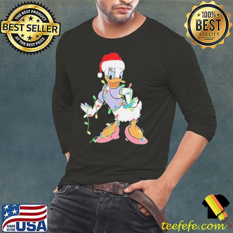 Duck Daisy hat Santa happy lights Merry Christmas shirt