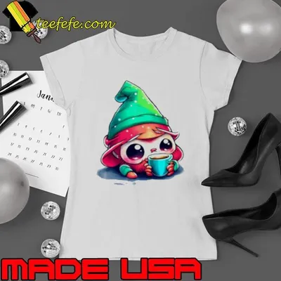 Funny Cartoon Elf Drinking Coffee from an Ice Cream Cone Shirt