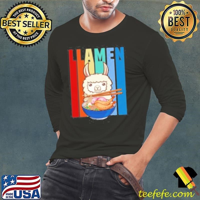 Funny Llamen Cute Llama Eating Ramen Lover Vintage Shirt