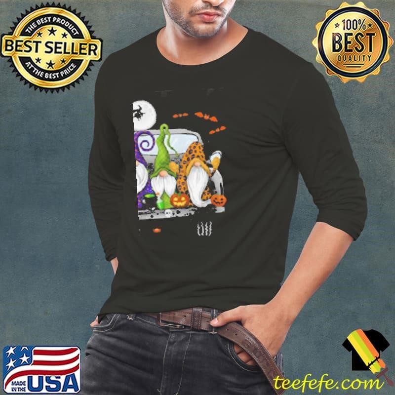 Happy Halloween Gnomes With Truck Cute Gnomes Long Sleeve Tee