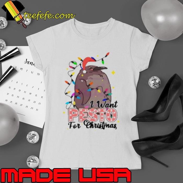 I want Pesto in my Christmas penguin Santa hat Christmas light Ladies tee