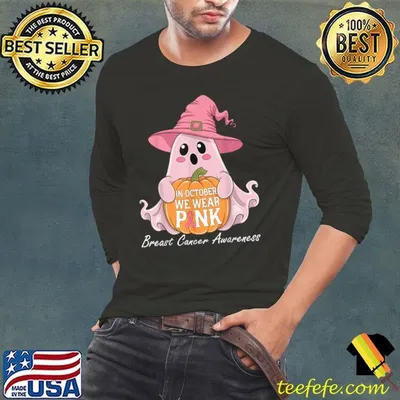 In October We Wear Pink Breast Cancer Awareness Ghost Pumpkin Halloween T-Shirt