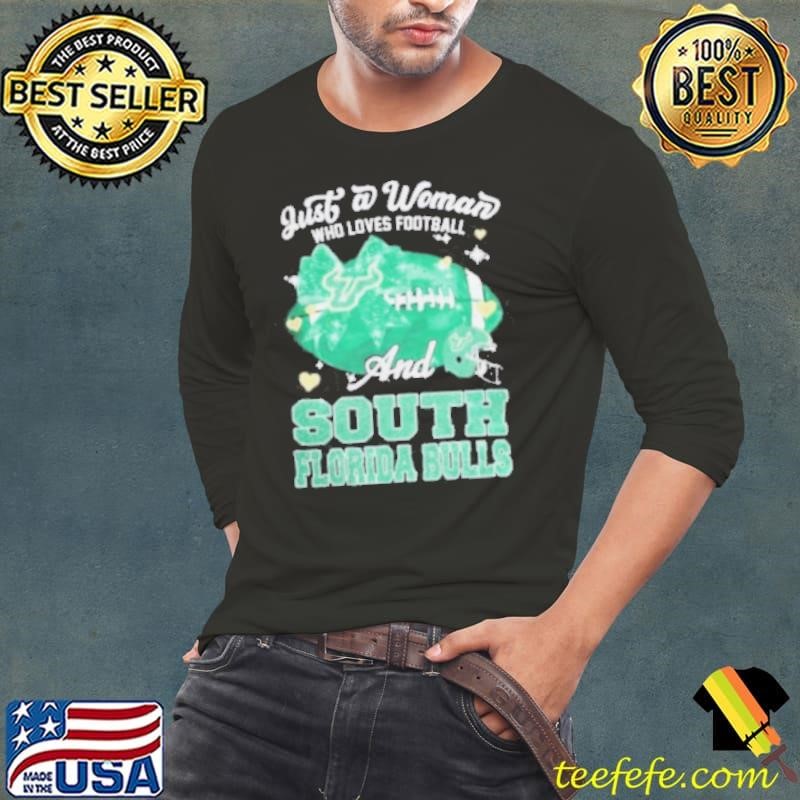 Just A Woman Who Loves Football And South Florida Bulls Helmet Long Sleeve Tee